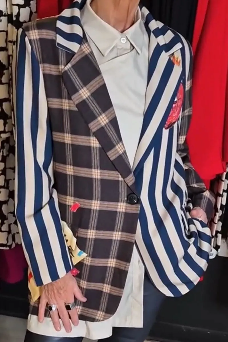 Women's Casual Striped Plaid Print Blazer